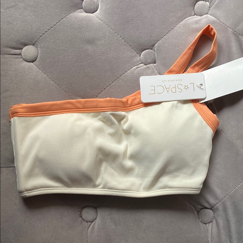 L*Space Off-White and Orange Bikini Axel Top